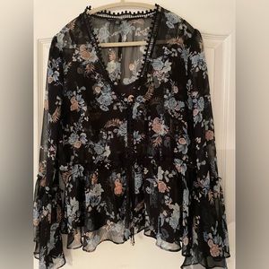 Size large, White House Black Market, black and blue blouse with cami